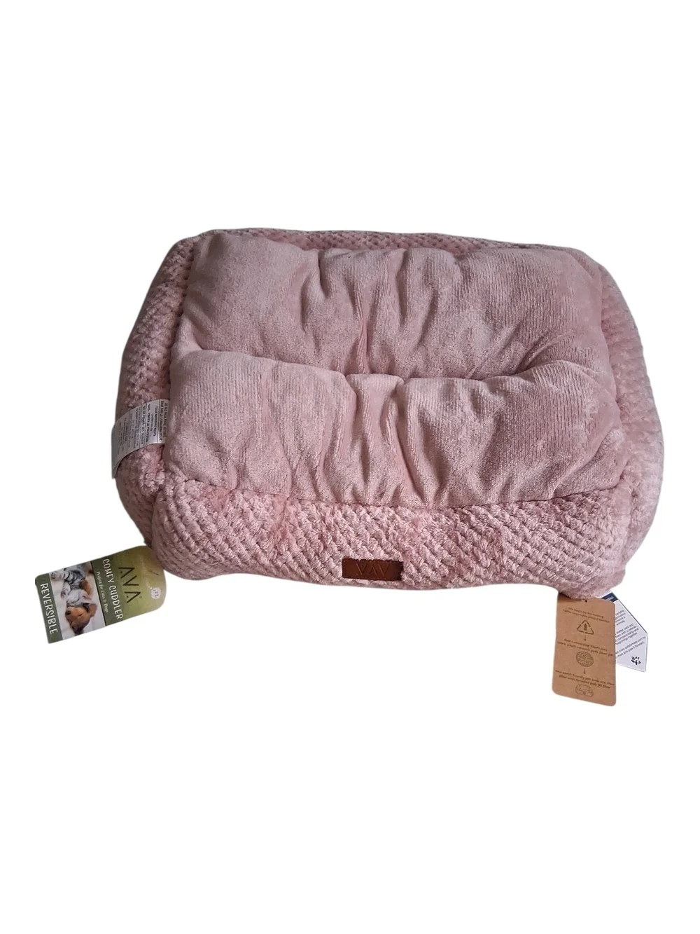 Luxury Plush Reversible Pet Bed in Blush Pink and Beige